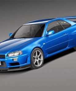 Blue Nissan Skyline R34 Car Diamond Paintings