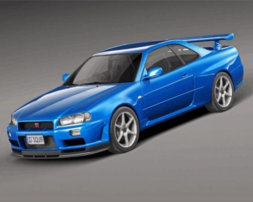 Blue Nissan Skyline R34 Car Diamond Paintings