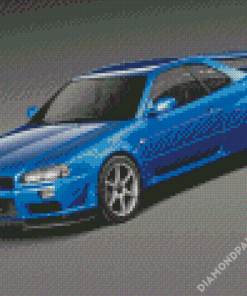 Blue Nissan Skyline R34 Car Diamond Paintings