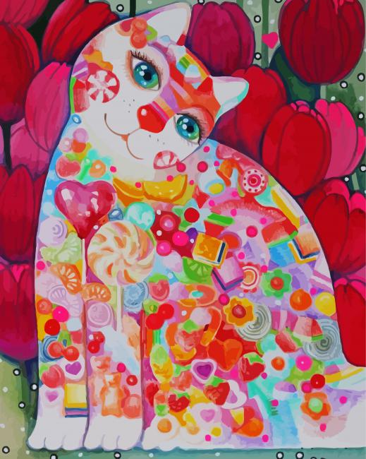 Colorful Kitten And Candy Diamond Paintings