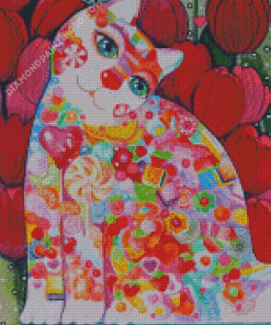 Colorful Kitten And Candy Diamond Paintings