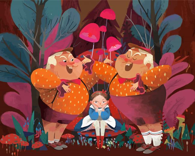 Cute Alice And Tweedle Dee And Deedle Dum Diamond Paintings