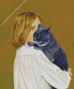 Girl With Black Cat Diamond Paintings