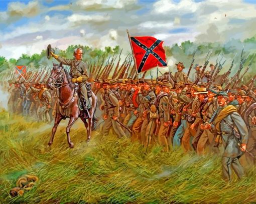 Soldiers With Confederate Flag Art Diamond Paintings