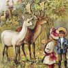 Two Young Children Feeding The Deer In a Park English School Diamond Paintings