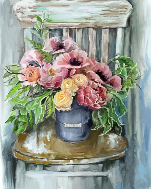 Vintage Flowers On Chair Diamond Paintings