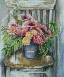 Vintage Flowers On Chair Diamond Paintings