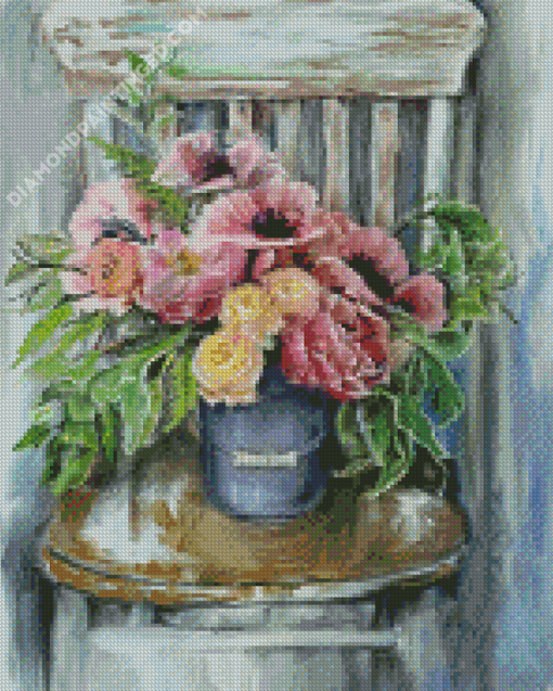 Vintage Flowers On Chair Diamond Paintings