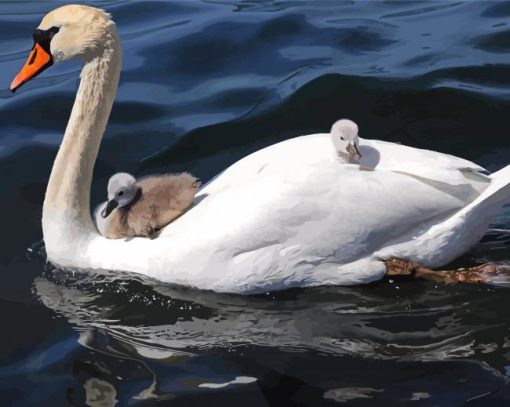 White Swans in Water Diamond Paintings