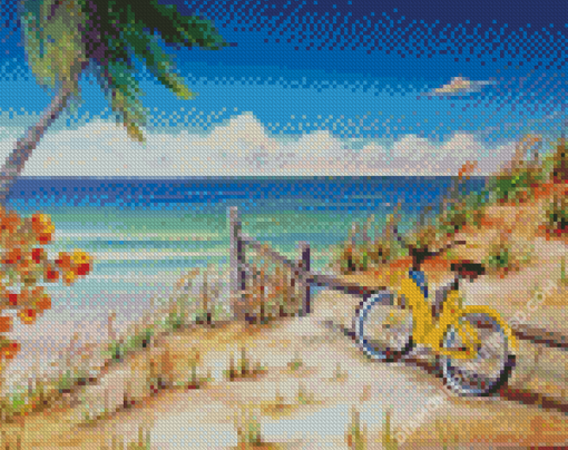 Bicycle On Beach Art Diamond Paintings