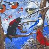 Birds And Blue Jay In Winter Diamond Paintings