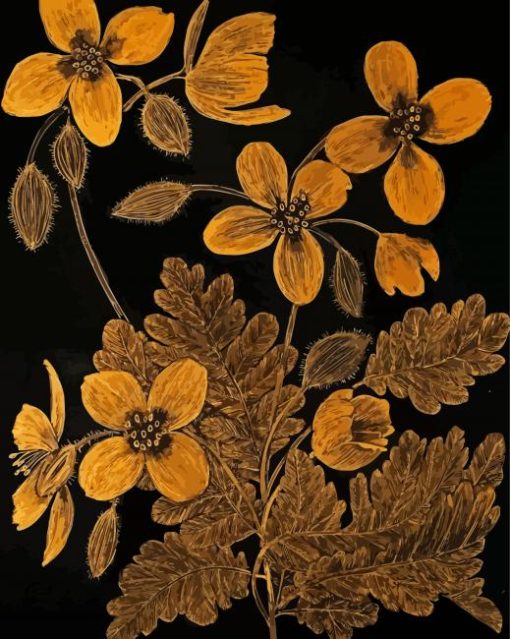 Black And Gold Flowers Art Diamond Paintings