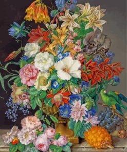 Blumenstuck AMit Ananas Weintrauben Und Papagei By Franz Xaver Diamond Paintings