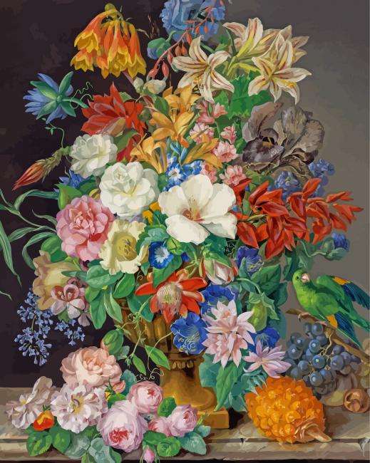 Blumenstuck AMit Ananas Weintrauben Und Papagei By Franz Xaver Diamond Paintings