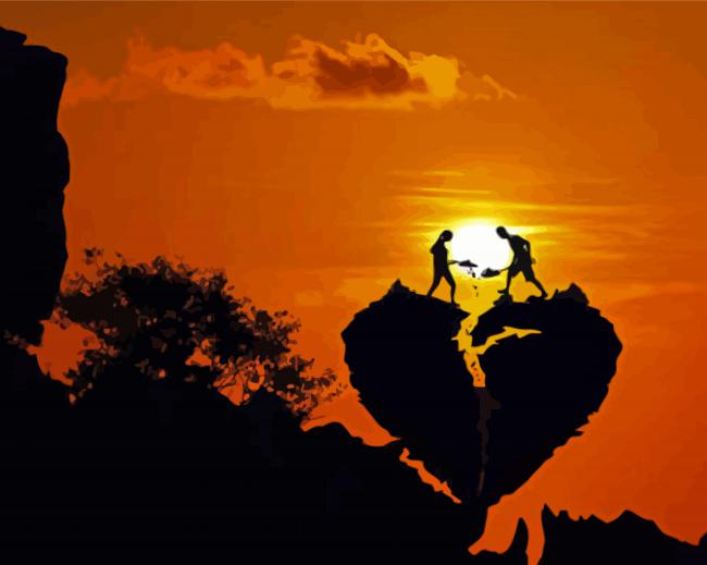 Broken Couple Sunset Silhouette Diamond Paintings