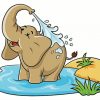 Cartoon Elephant Bathing Diamond Paintings