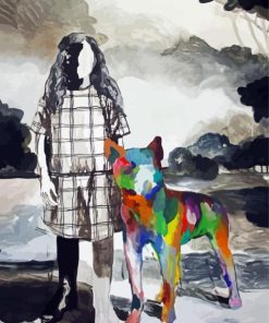 Girl With Rainbow Dog Art Diamond Paintings