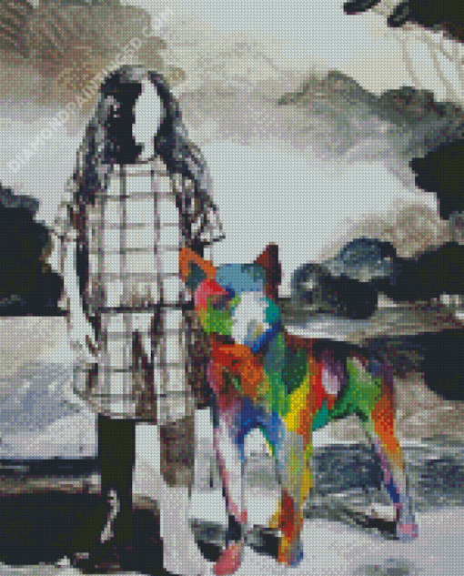 Girl With Rainbow Dog Art Diamond Paintings