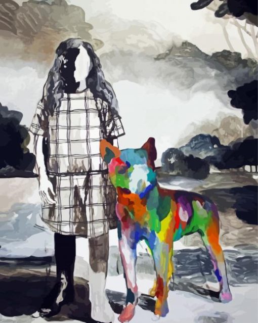 Girl With Rainbow Dog Art Diamond Paintings