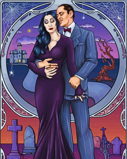 Illustration Morticia And Gomez Diamond Paintings