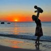 Mother And Son On Beach Sunset Diamond Paintings