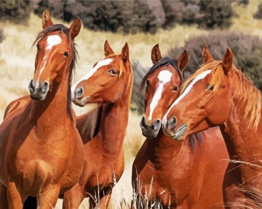 Native Brown Horses Diamond Paintings