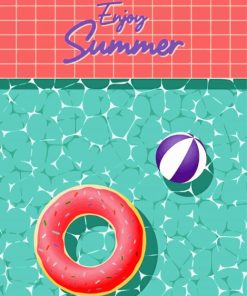 Pink Donut In Pool Illustration Art Diamond Paintings