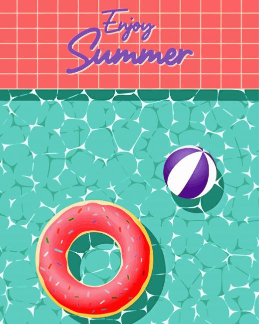 Pink Donut In Pool Illustration Art Diamond Paintings