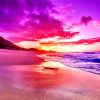 Pink Sunset With Mountain And Waves Diamond Paintings