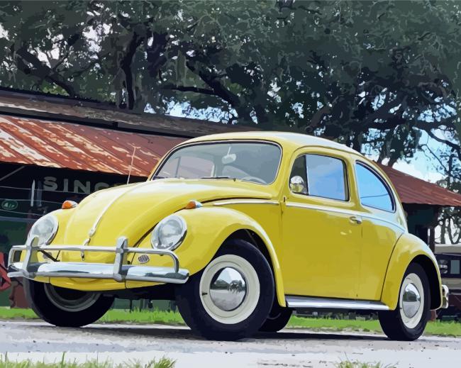 Vintage Yellow Volkswagen Bug Diamond Paintings