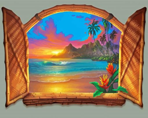 Window Beach Art Diamond Paintings