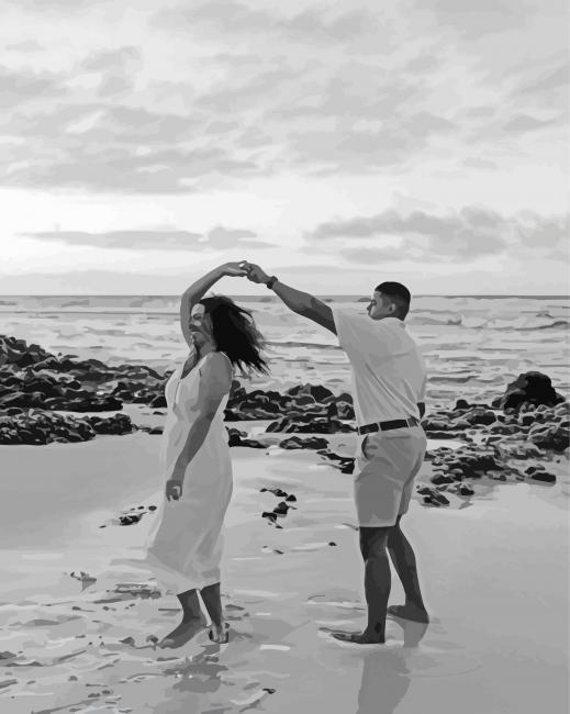 Black And White Couple Dancing On The Beach Diamond Paintings