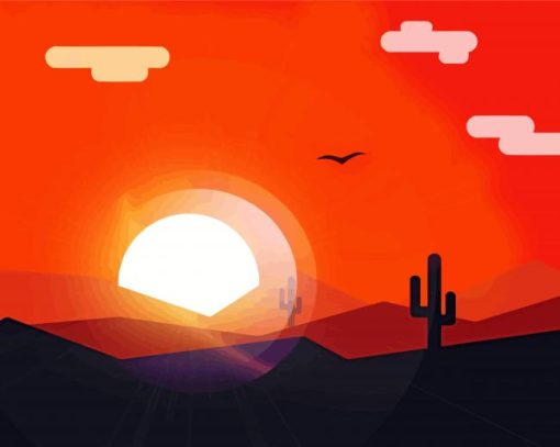 Cactus Sunset Illustration Diamond Paintings