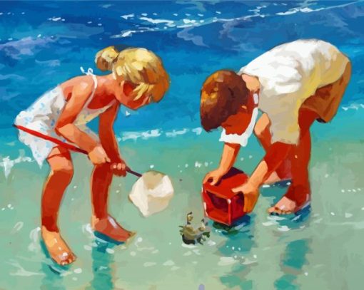 Children On Beach Art Diamond Paintings