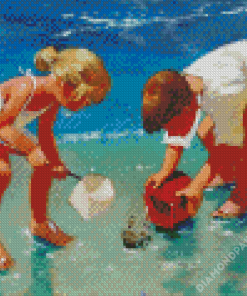 Children On Beach Art Diamond Paintings