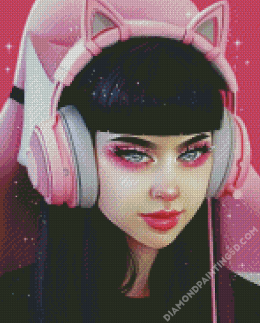 Cool Gamer Girl With Black Hair Diamond Paintings