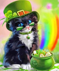 Cute St Patrick Kitten Diamond Paintings