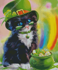 Cute St Patrick Kitten Diamond Paintings