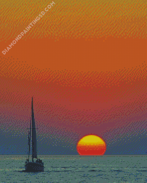 Dinghy Sailing At Sunset Diamond Paintings