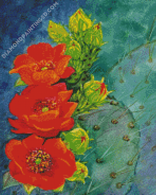 Flowers On Cactuses Diamond Paintings