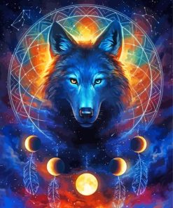 Galaxy Wolf In Dream Catcher Diamond Paintings