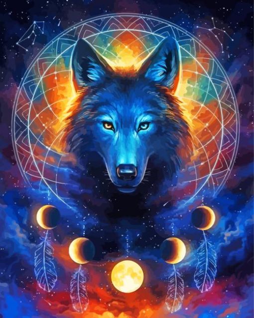 Galaxy Wolf In Dream Catcher Diamond Paintings