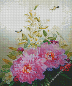 Pink Peonies And Butterflies Diamond Paintings