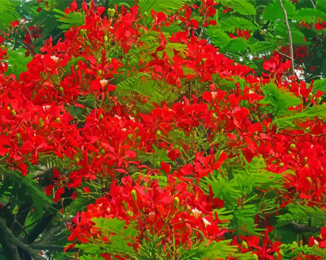 Red Flamboyant Tree Diamond Paintings