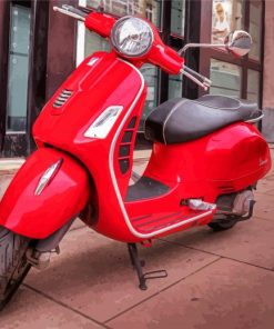 Red Moped Motorcycle Diamond Paintings