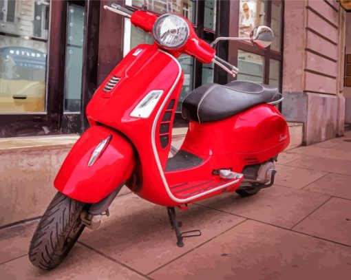 Red Moped Motorcycle Diamond Paintings