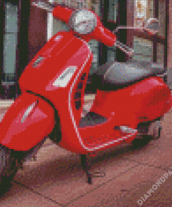 Red Moped Motorcycle Diamond Paintings