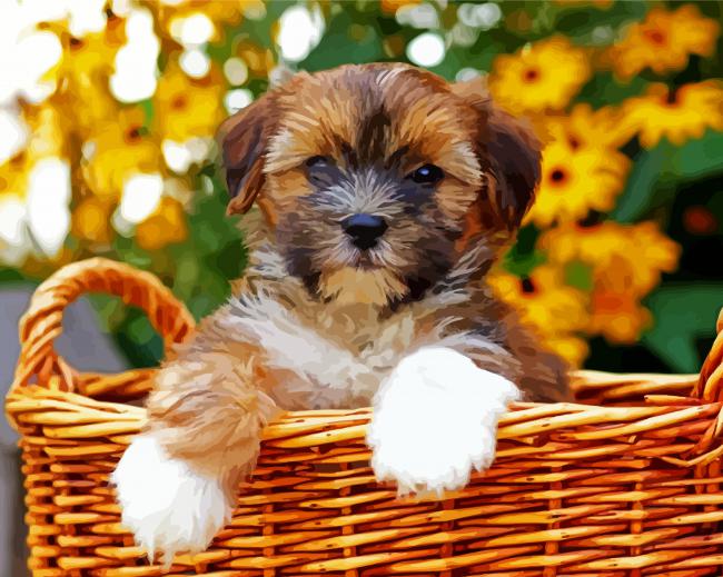 Shorkie In A Basket Diamond Paintings