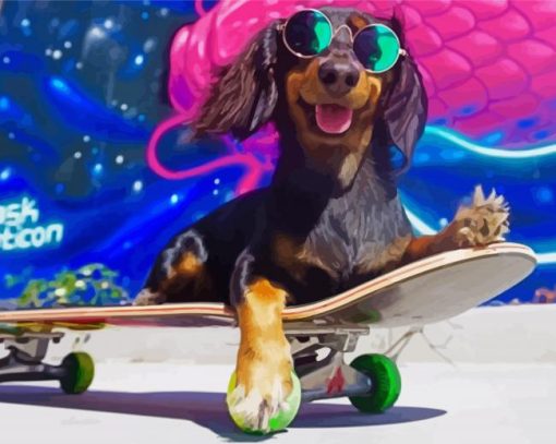 Skateboarding Dog Rowdy Diamond Paintings