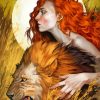 African Redhead Girl With Lion Art Diamond Paintings